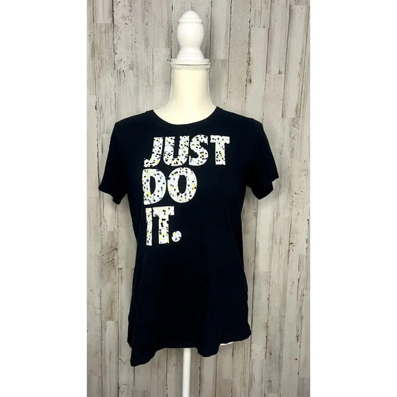 Nike Youth Girls  "Just Do It" Graphic T-Shirt Black Size Large Casual Crew Neck - Picture 1 of 5